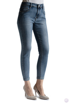 Elastyczne spodnie jeansowe rurki niebieskie wytarte firmy BS (M6768)