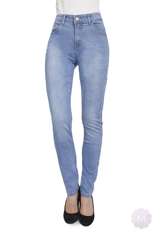 Damskie jasne niebieskie spodnie jeansowe z wysokim stanem PREMIUM (VF674)