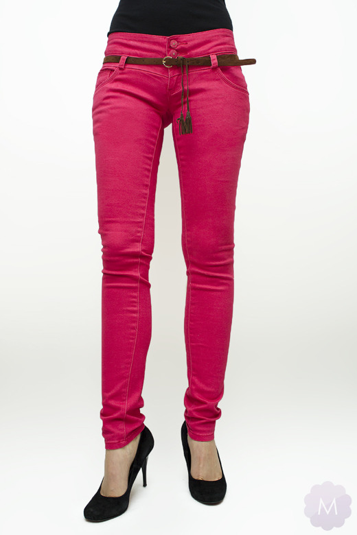 Spodnie jeansowe rurki biodrówki różowe