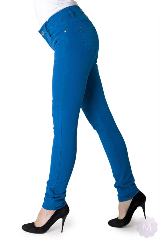Spodnie jeansowe rurki kolor niebieski z wyższym stanem