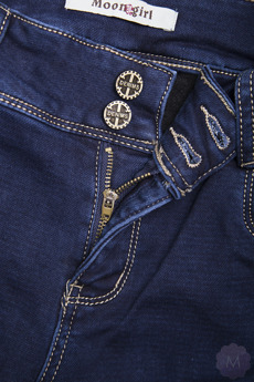 Damskie spodnie ocieplane rurki granatowe jeansowe z wyższym stanem  (MD6615)