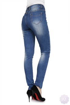 Elastyczne spodnie jeansowe rurki niebieskie wytarte (SD043)