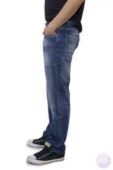 Męskie spodnie jeansy wycierane z prostą nogawką (VG1197)