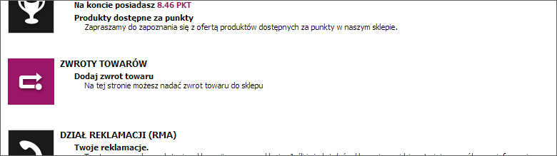 Menu Twojego Konta