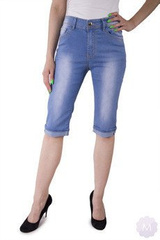 Elastyczne jasne niebieskie spodenki jeansowe z wysokim stanem (Y-6631)