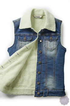 Ocieplana kamizelka jeansowa granatowa lekko przetarta (CW6681)