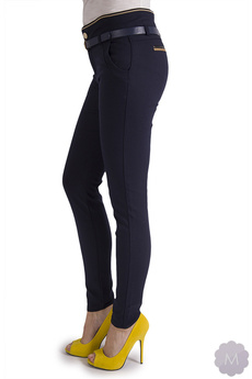 Granatowe eleganckie spodnie rurki z wyższym stanem (H82606)