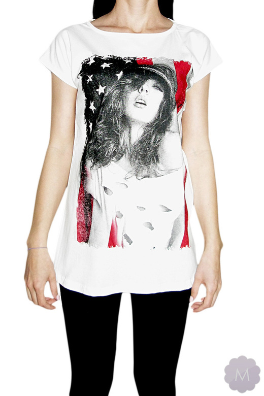 Biała koszulka / tunika OVERSIZE  -  USA