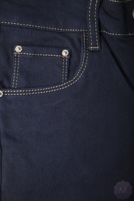 Spodnie jeansowe damskie rurki z wyższym stanem ciemno granatowe PUSH-UP