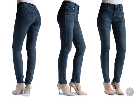 Spodnie jeansy rurki atramentowe wytarte z wyższym stanem PUSH-UP (M6748)