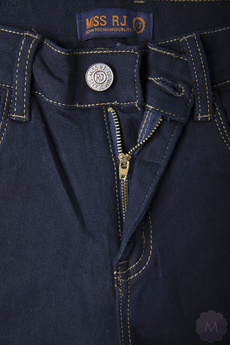 Spodnie jeansowe damskie rurki z wyższym stanem ciemno granatowe PUSH-UP