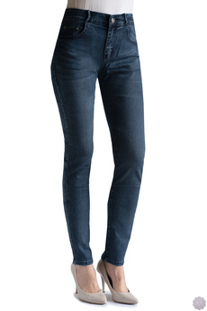 Spodnie jeansy rurki atramentowe wytarte z wyższym stanem PUSH-UP (M6748)