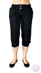 Elastyczne damskie spodenki alladynki czarne ze ściągaczem