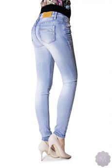 Damskie spodnie rurki jeansowe wycierane wyższe biodrówki (Y253)