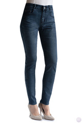 Spodnie jeansy rurki atramentowe wytarte z wyższym stanem PUSH-UP (M6748)
