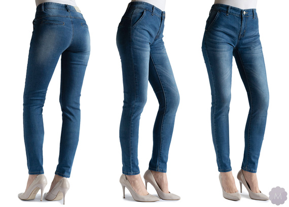 Spodnie jeansy rurki niebieskie z wyższym stanem PUSH-UP (M6534)
