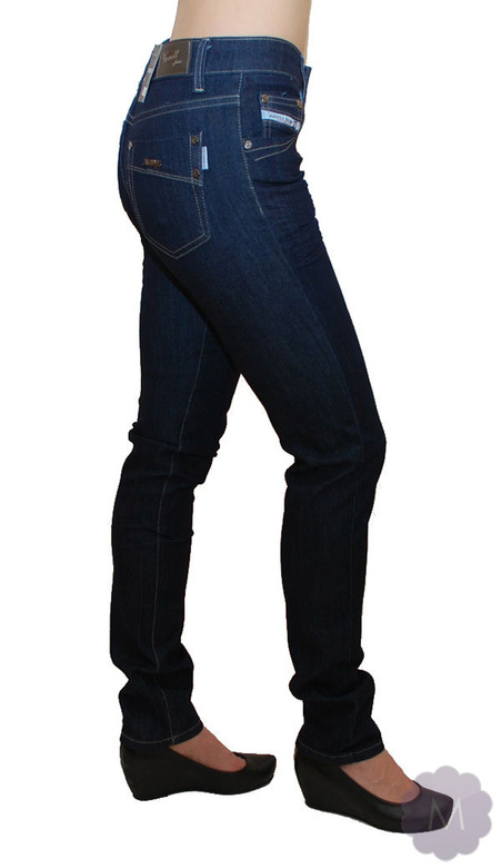 Spodnie jeansowe damskie rurki z podwyższonym stanem granatowe gniecione