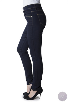 Spodnie jeansowe damskie rurki z wyższym stanem ciemno granatowe PUSH-UP