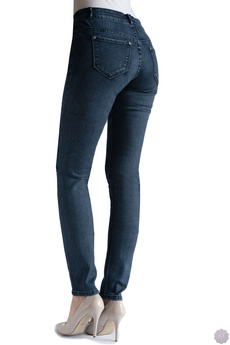 Spodnie jeansy rurki atramentowe wytarte z wyższym stanem PUSH-UP (M6748)