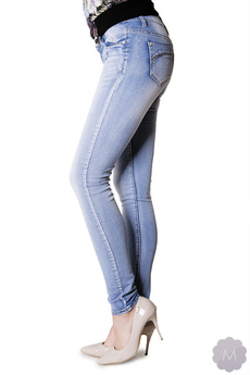 Damskie spodnie rurki jeansowe wycierane wyższe biodrówki (Y253)