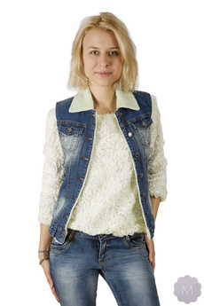 Ocieplana kamizelka jeansowa granatowa lekko przetarta (CW6681)