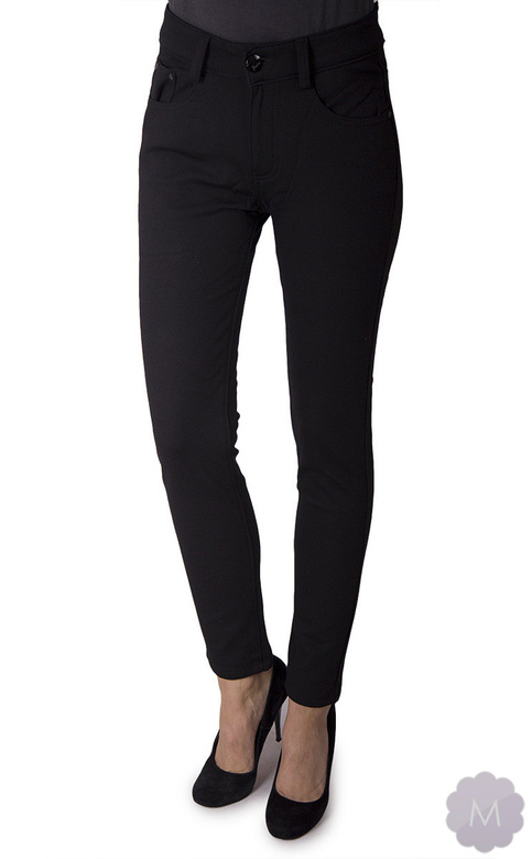 Ocieplane spodnie leginsy rurki czarne z wyższym stanem (A5802-1)