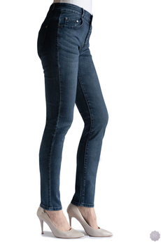Spodnie jeansy rurki atramentowe wytarte z wyższym stanem PUSH-UP (M6748)