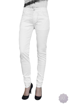 Damskie spodnie jeansowe rurki białe z wyższym stanem (S3035-1)
