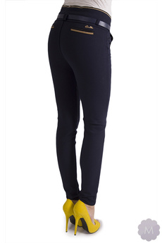 Granatowe eleganckie spodnie rurki z wyższym stanem (H82606)