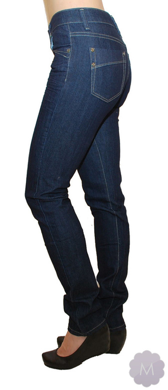 Spodnie jeansowe damskie rurki z podwyższonym stanem granatowe gniecione