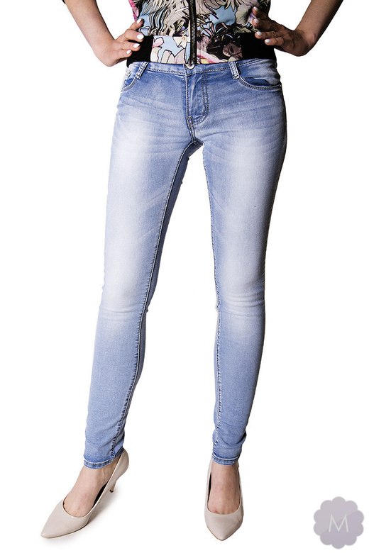 Damskie spodnie rurki jeansowe wycierane wyższe biodrówki (Y253)