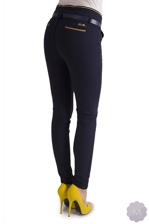 Granatowe eleganckie spodnie rurki z wyższym stanem (H82606)