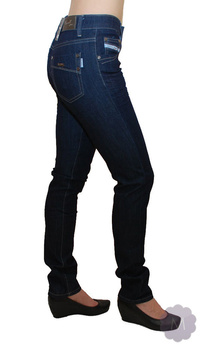 Spodnie jeansowe damskie rurki z podwyższonym stanem granatowe gniecione