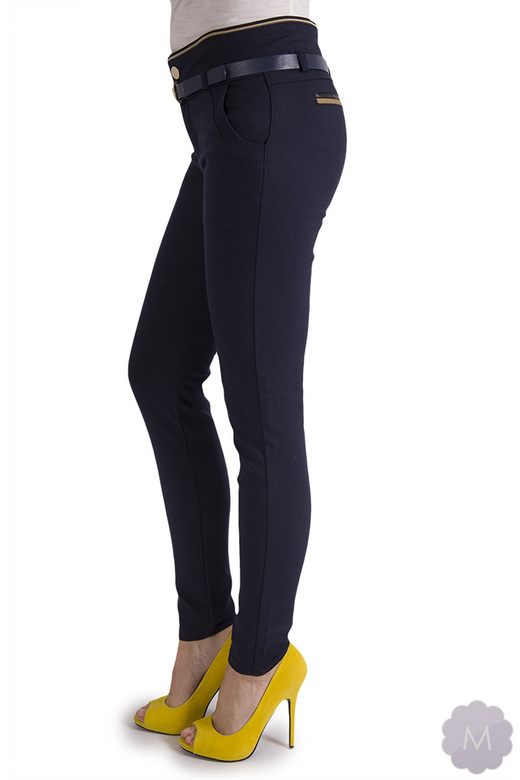 Granatowe eleganckie spodnie rurki z wyższym stanem (H82606)