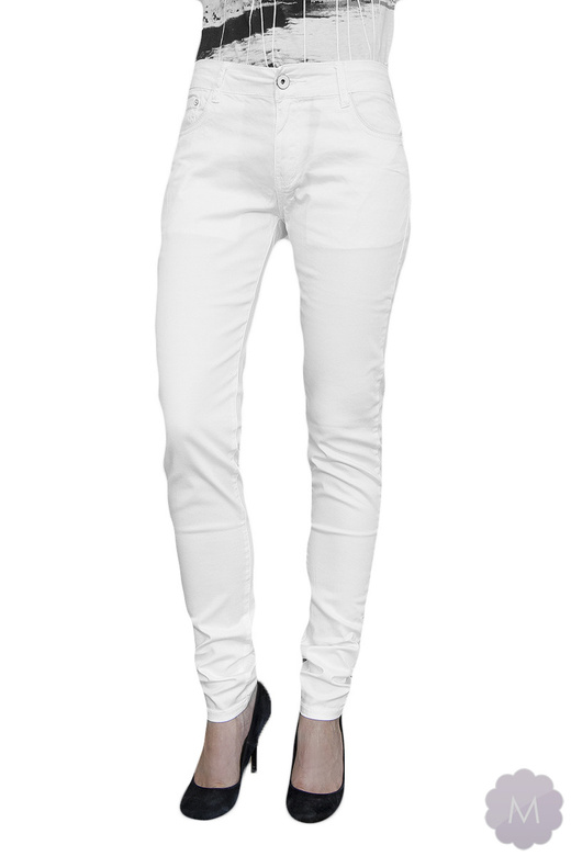 Damskie spodnie jeansowe rurki białe z wyższym stanem (S3035-1)