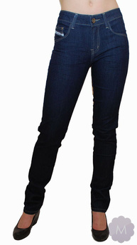 Spodnie jeansowe damskie rurki z podwyższonym stanem granatowe gniecione