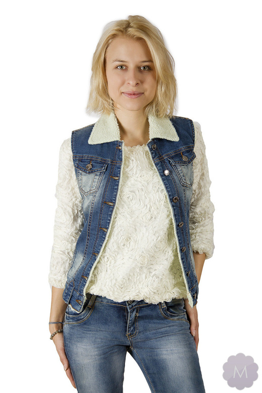 Ocieplana kamizelka jeansowa granatowa lekko przetarta (CW6681)