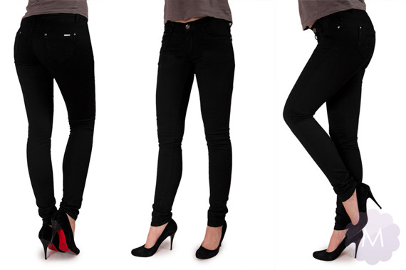 Damskie spodnie rurki jeansowe czarne z podwyższonym stanem 