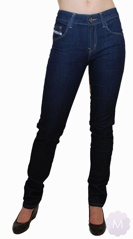 Spodnie jeansowe damskie rurki z podwyższonym stanem granatowe gniecione