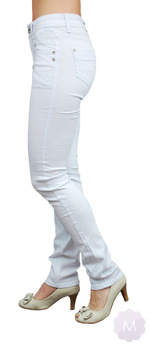Białe cienkie spodnie rurki jeansowe z podwyższonym stanem 