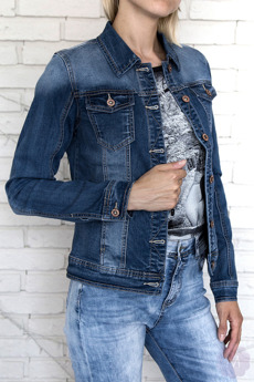 Damska katana / kurtka jeansowa niebieska z licznymi wytarciami (H027)