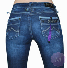 Granatowe wycierane spodnie jeansowe rurki z dodatkami