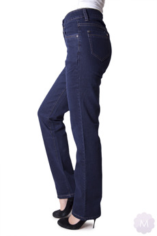 Spodnie jeansowe granatowe z wysokim stanem z prostą nogawką Kaiweishi