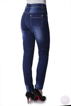 Spodnie jeansowe rurki granatowe z wysokim stanem (Y-6646)